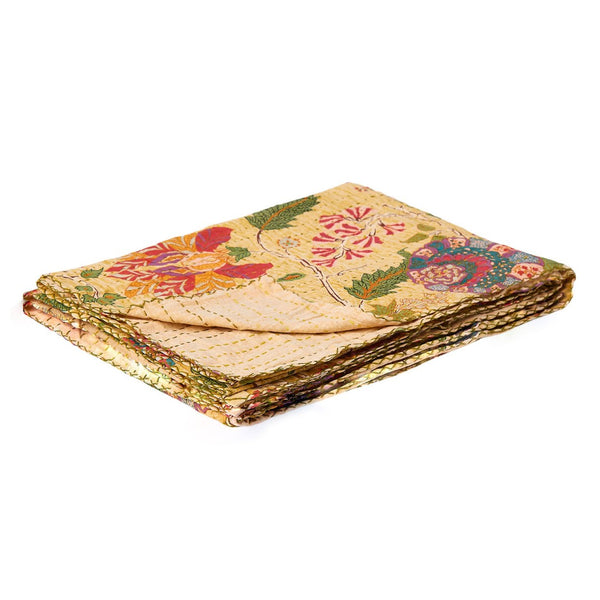 HomeRoots 50" Artisan Red Floral Quilted Kantha Throw Blanket - Cozy, Lightweight, Perfect for Any Space Cotton - 50"x70" 544516
