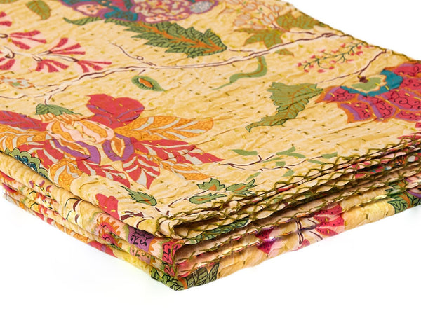HomeRoots 50" Artisan Red Floral Quilted Kantha Throw Blanket - Cozy, Lightweight, Perfect for Any Space Cotton - 50"x70" 544516
