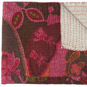 HomeRoots 50" X 70" Elegant Pink and Red Floral Cotton Kantha Throw Blanket - Cozy, Embroidered Luxury Gift 544517