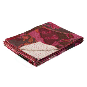 HomeRoots 50" X 70" Elegant Pink and Red Floral Cotton Kantha Throw Blanket - Cozy, Embroidered Luxury Gift 544517