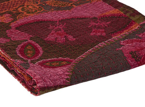 HomeRoots 50" X 70" Elegant Pink and Red Floral Cotton Kantha Throw Blanket - Cozy, Embroidered Luxury Gift 544517