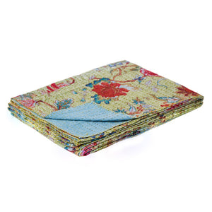 HomeRoots 50" Kantha Throw Blanket – Vibrant Green & Red Floral Cotton Quilt for Cozy Comfort & Style 544518