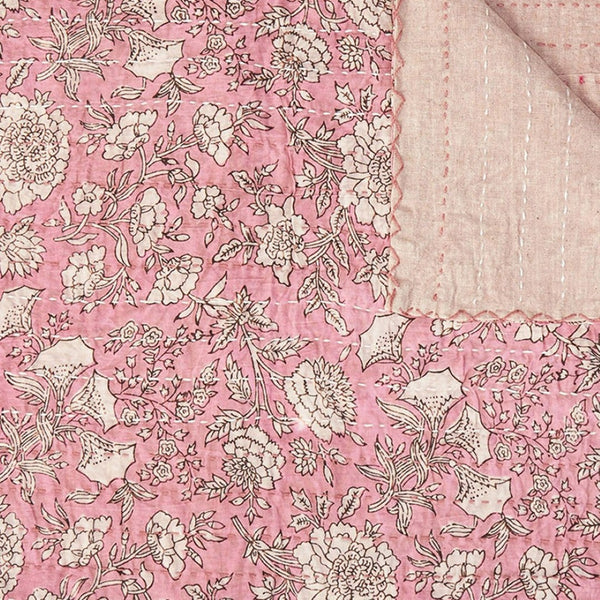 HomeRoots 50" Handcrafted Pink and Blush Floral Kantha Throw Blanket – Lightweight, Cozy, Unique Embroidery Cotton - 50"x70" 544519