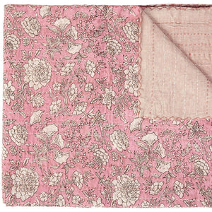 HomeRoots 50" Handcrafted Pink and Blush Floral Kantha Throw Blanket – Lightweight, Cozy, Unique Embroidery Cotton - 50"x70" 544519