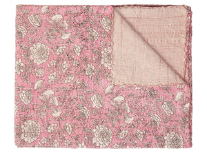 HomeRoots 50" Handcrafted Pink and Blush Floral Kantha Throw Blanket – Lightweight, Cozy, Unique Embroidery Cotton - 50"x70" 544519