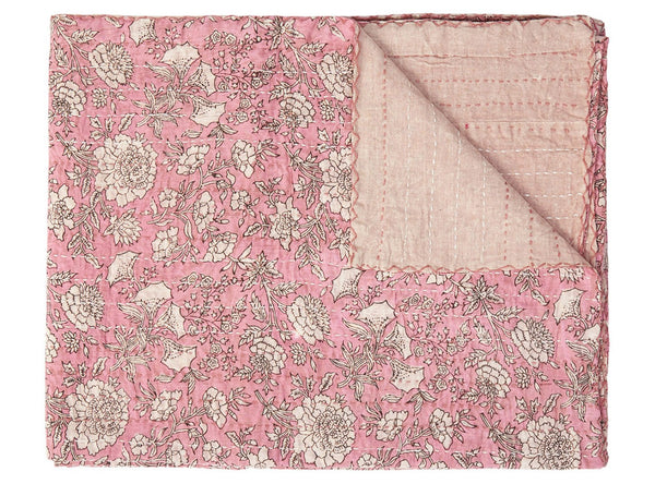 HomeRoots 50" Handcrafted Pink and Blush Floral Kantha Throw Blanket – Lightweight, Cozy, Unique Embroidery Cotton - 50"x70" 544519