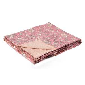 HomeRoots 50" Handcrafted Pink and Blush Floral Kantha Throw Blanket – Lightweight, Cozy, Unique Embroidery Cotton - 50"x70" 544519