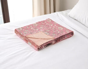 HomeRoots 50" Handcrafted Pink and Blush Floral Kantha Throw Blanket – Lightweight, Cozy, Unique Embroidery Cotton - 50"x70" 544519