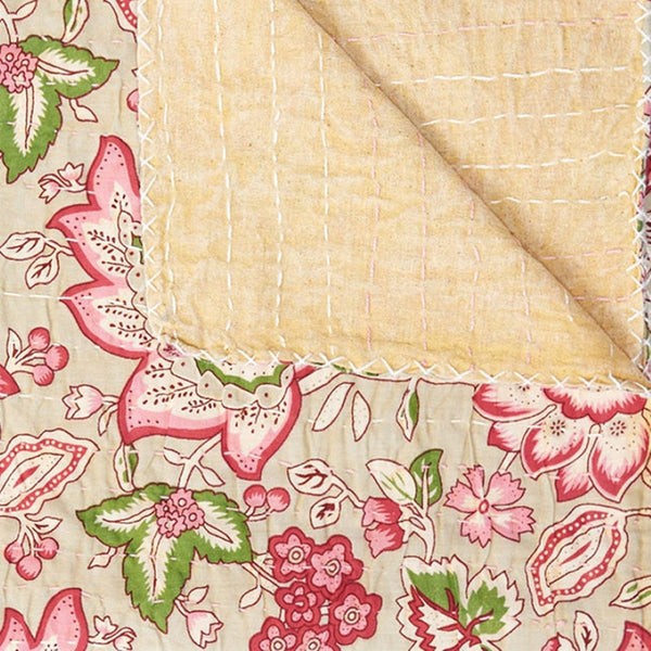 HomeRoots 50" Handcrafted Pink and Blush Floral Kantha Throw Blanket – Lightweight, Cozy, Unique Embroidery Cotton - 50"x70" 544520