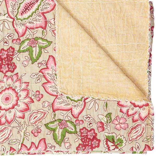 HomeRoots 50" Handcrafted Pink and Blush Floral Kantha Throw Blanket – Lightweight, Cozy, Unique Embroidery Cotton - 50"x70" 544520