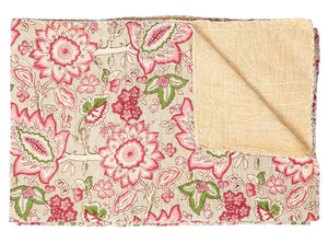 HomeRoots 50" Handcrafted Pink and Blush Floral Kantha Throw Blanket – Lightweight, Cozy, Unique Embroidery Cotton - 50"x70" 544520