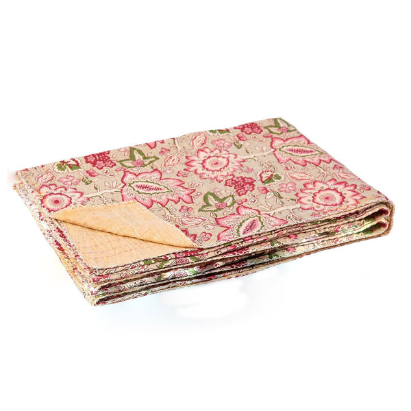 HomeRoots 50" Handcrafted Pink and Blush Floral Kantha Throw Blanket – Lightweight, Cozy, Unique Embroidery Cotton - 50"x70" 544520