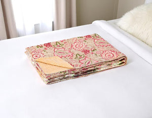 HomeRoots 50" Handcrafted Pink and Blush Floral Kantha Throw Blanket – Lightweight, Cozy, Unique Embroidery Cotton - 50"x70" 544520