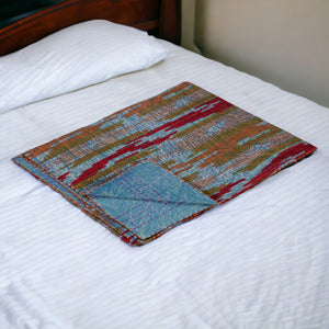 HomeRoots 50" Vibrant Blue, Red & Orange Cotton Quilted Throw Blanket – Handmade Abstract Design for Cozy Living 544521