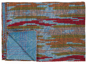 HomeRoots 50" Vibrant Blue, Red & Orange Cotton Quilted Throw Blanket – Handmade Abstract Design for Cozy Living 544521