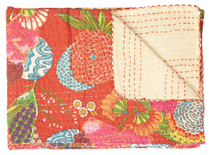 HomeRoots 50" Hand-Stitched Kantha Throw Blanket with Vibrant Floral Embroidery for Cozy Living Spaces Cotton - 50"x70" 544522