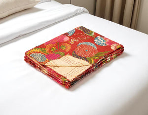 HomeRoots 50" Hand-Stitched Kantha Throw Blanket with Vibrant Floral Embroidery for Cozy Living Spaces Cotton - 50"x70" 544522