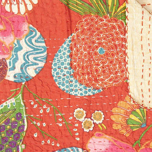 HomeRoots 50" Hand-Stitched Kantha Throw Blanket with Vibrant Floral Embroidery for Cozy Living Spaces Cotton - 50"x70" 544522