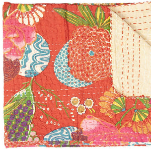HomeRoots 50" Hand-Stitched Kantha Throw Blanket with Vibrant Floral Embroidery for Cozy Living Spaces Cotton - 50"x70" 544522