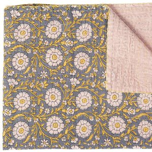 HomeRoots 50" Gray and Yellow Floral Kantha Throw Blanket – Handcrafted Embroidery for Cozy Home Decor Cotton - 50"x70" 544523