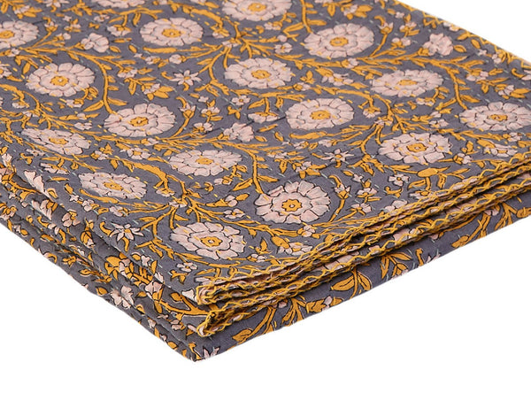 HomeRoots 50" Gray and Yellow Floral Kantha Throw Blanket – Handcrafted Embroidery for Cozy Home Decor Cotton - 50"x70" 544523