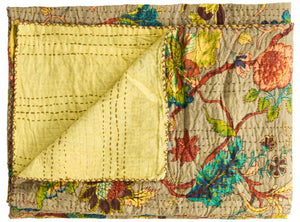 HomeRoots 50" Hand-Stitched Quilted Floral Throw Blanket - Cozy Cotton Design in Vibrant Yellow, Green & Red 544525