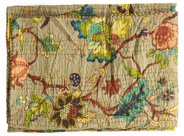 HomeRoots 50" Hand-Stitched Quilted Floral Throw Blanket - Cozy Cotton Design in Vibrant Yellow, Green & Red 544525