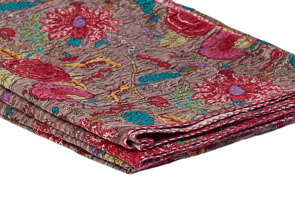 HomeRoots 50" Gray and Yellow Floral Kantha Throw Blanket – Handcrafted Embroidery for Cozy Home Decor Cotton - 50"x70" 544526