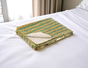 HomeRoots 50" Gray and Yellow Floral Kantha Throw Blanket – Handcrafted Embroidery for Cozy Home Decor Cotton - 50"x70" 544527