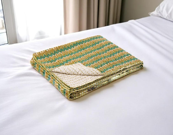 HomeRoots 50" Gray and Yellow Floral Kantha Throw Blanket – Handcrafted Embroidery for Cozy Home Decor Cotton - 50"x70" 544527