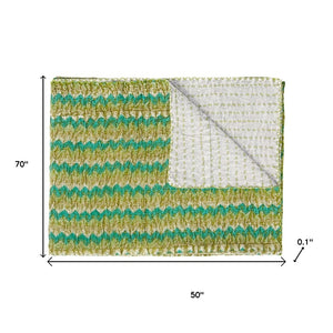 HomeRoots 50" Gray and Yellow Floral Kantha Throw Blanket – Handcrafted Embroidery for Cozy Home Decor Cotton - 50"x70" 544527