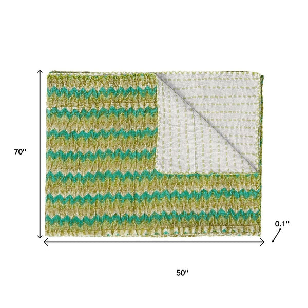 HomeRoots 50" Gray and Yellow Floral Kantha Throw Blanket – Handcrafted Embroidery for Cozy Home Decor Cotton - 50"x70" 544527