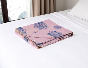 HomeRoots 50" Handcrafted Floral Kantha Throw Blanket - Blue & Pink Embroidery for Cozy Living Spaces Cotton - 50"x70" 544528