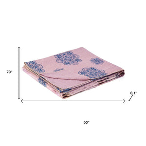 HomeRoots 50" Handcrafted Floral Kantha Throw Blanket - Blue & Pink Embroidery for Cozy Living Spaces Cotton - 50"x70" 544528