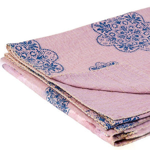 HomeRoots 50" Handcrafted Floral Kantha Throw Blanket - Blue & Pink Embroidery for Cozy Living Spaces Cotton - 50"x70" 544528