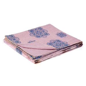 HomeRoots 50" Handcrafted Floral Kantha Throw Blanket - Blue & Pink Embroidery for Cozy Living Spaces Cotton - 50"x70" 544528