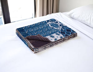 HomeRoots 50" Handcrafted Floral Kantha Throw Blanket - Blue & Pink Embroidery for Cozy Living Spaces Cotton - 50"x70" 544529