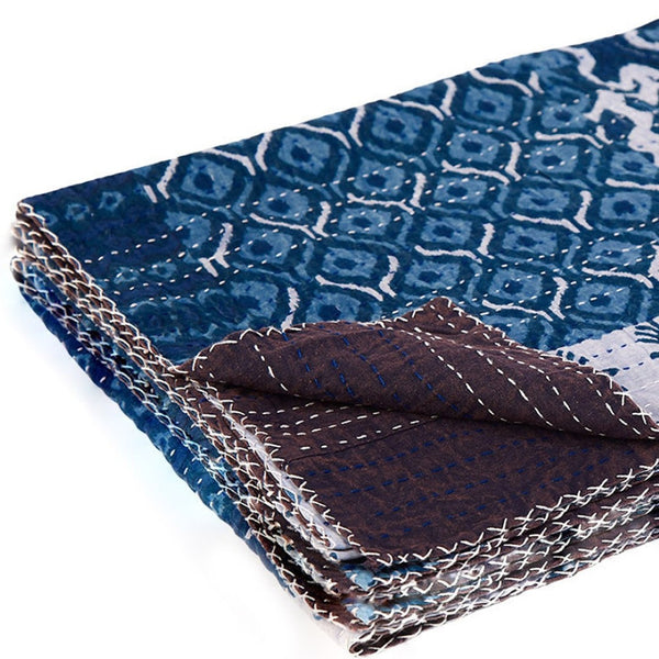 HomeRoots 50" Handcrafted Floral Kantha Throw Blanket - Blue & Pink Embroidery for Cozy Living Spaces Cotton - 50"x70" 544529