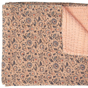 HomeRoots 50" Peach and Gray Floral Kantha Throw Blanket - Handmade Embroidered Elegance for Your Home Decor Cotton - 50"x70" 544530