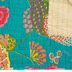 HomeRoots 50" Peach and Gray Floral Kantha Throw Blanket - Handmade Embroidered Elegance for Your Home Decor Cotton - 50"x70" 544531