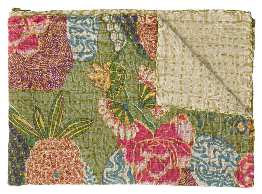 HomeRoots 50" Cozy Teal Blue and Red Floral Quilted Throw Blanket - Elegant Embroidery, Soft Cotton Comfort 544532
