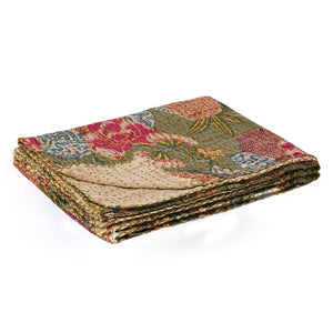 HomeRoots 50" Cozy Teal Blue and Red Floral Quilted Throw Blanket - Elegant Embroidery, Soft Cotton Comfort 544532