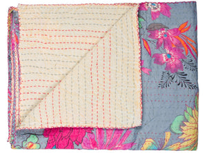 HomeRoots 50" Quilted Floral Cotton Throw Blanket in Blue, Pink, and Yellow – Perfect for Home Décor & Gifts 544533