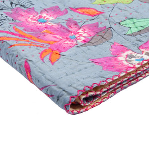 HomeRoots 50" Quilted Floral Cotton Throw Blanket in Blue, Pink, and Yellow – Perfect for Home Décor & Gifts 544533