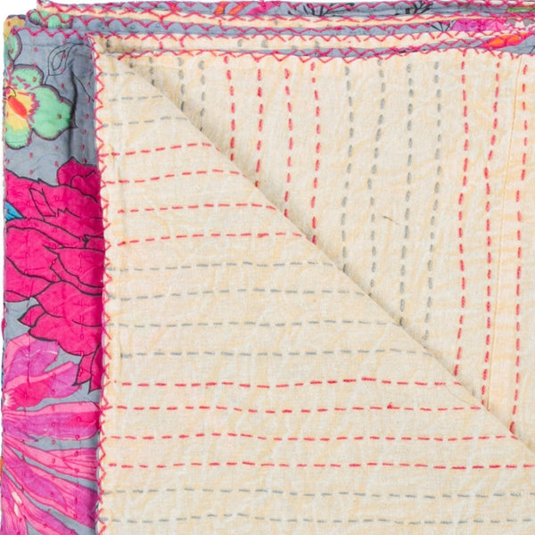 HomeRoots 50" Quilted Floral Cotton Throw Blanket in Blue, Pink, and Yellow – Perfect for Home Décor & Gifts 544533