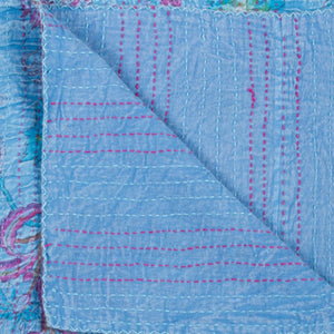 HomeRoots 50" Quilted Floral Throw Blanket – Elegant Blue, Pink & Brown Cotton with Artisanal Embroidery 544534