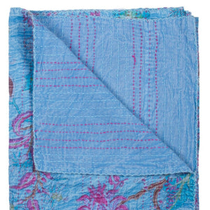 HomeRoots 50" Quilted Floral Throw Blanket – Elegant Blue, Pink & Brown Cotton with Artisanal Embroidery 544534