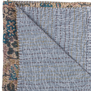 HomeRoots 50" Cotton Quilted Floral Throw Blanket – Beige, Blue & Green Embroidery for Cozy Home Décor 544535