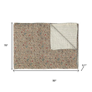 HomeRoots 50" Handcrafted Ikat Kantha Throw Blanket in Brown and Blue – Cozy, Unique, Perfect for Home Decor Cotton - 50"x70" 544537
