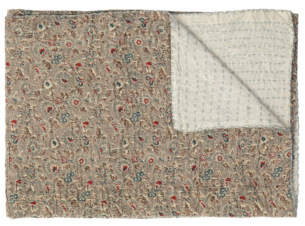 HomeRoots 50" Handcrafted Ikat Kantha Throw Blanket in Brown and Blue – Cozy, Unique, Perfect for Home Decor Cotton - 50"x70" 544537